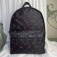 日本 Lesportsac 黑色尼龍布 心心刺繡 BASIC 背囊