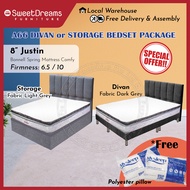 A66 Bed Frame | Frame + 8" Spring Mattress Bundle Package | Single/Super Single/Queen/King Storage Bed | Divan Bed