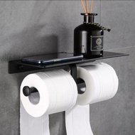 Aluminium Matt black double toilet roll holder rack (Wall mounted)