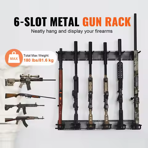 SucceBuy Gun Rack 6-Slot Vertical Rifle Shotgun Gun Rack 180 lbs Heavy Duty Metal Wall Gun Rack Disp