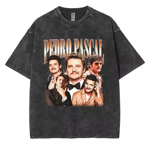 Limited Pedro Pascal Actor Washed Vintage T Shirt Men Women Casual Oversized T-shirt Fashion High Qu