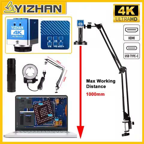YIZHAN 4K 60MP UHD Electronic Microscope HDMI Type-C IMX415 1080P 60FPS Industrial Camera 150X Lens 