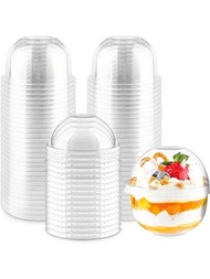 50 套透明塑膠甜點杯,附圓頂蓋（無孔）,9 盎司/250 毫升派對甜點圓形水果杯,帶蓋容器玻璃杯,適用於水果、冰淇淋、蛋糕、優格凍糕、布丁和果凍、水晶凍糕杯
