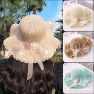 Finn Children's Knitted Hat Decorated with Flowers Summer Beach Straw Hat for Children