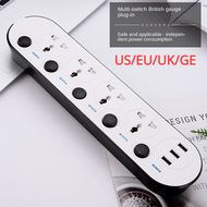 Power Strip Sockets US/UK/EU AU 110~220v 3 USB2.1A  5 Outlets 10A 2000W Office Independent Control S
