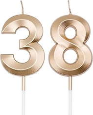 Champagne Gold 38th & 83rd Birthday Candles for Cakes, Number 38 83 Candle Cake Cupcake Topper for B