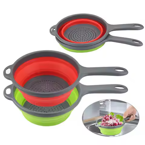 Extendable Kitchen Colander Strainer with Long Handle Collapsible Colander Strainer Vegetable Fruit 