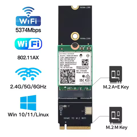 M.2 Key M AX210 WiFi Card With M.2 A+E To M.2 M Key NVMe SSD Converter 5400Mbps WiFi Bluetooth 5.3 A