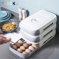 ROOOKU Egg Trays, Large Capacity Anti-fall Egg Storage Box, Space Saving Drawer Type Earthquake-proo