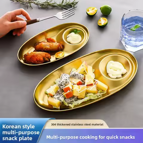 Stainless steel Korean-style dessert plate, compartment plate, sauce plate, dumpling plate,dipping s