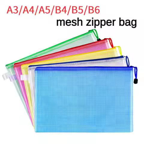A4 A5 B6 B5 A3 B4 Stationery Storage Folder File Mesh Zipper Pouch Document Bag Zip File Folder Scho