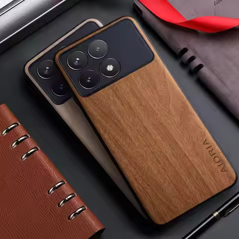 Case for Xiaomi Poco X6 x5 Pro Poco X7 5G funda bamboo wood pattern Leather back cover for xiaomi po