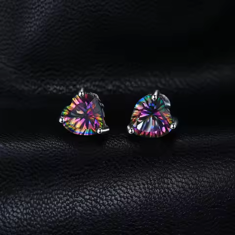 JewelryPalace Heart Natural Rainbow Fire Mystic Quartz 925 Sterling Silver Stud Earrings for Women C