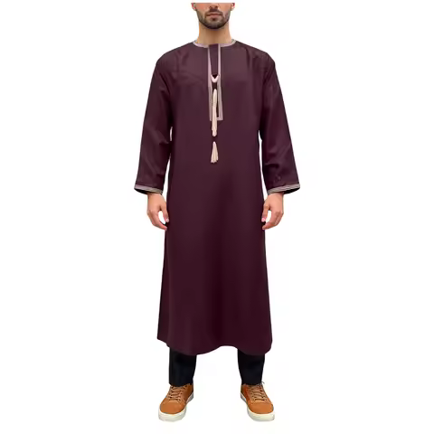 Muslim Men Long Sleeve Pullover Dress Abaya Daffah Jubba Thobe Pakistan Saudi Arab Kaftan Islam Clot