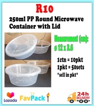 R10 (TEKA) 250ml PP Round Container with Lid /  Disposable Plastic Round Container 50sets/pkt