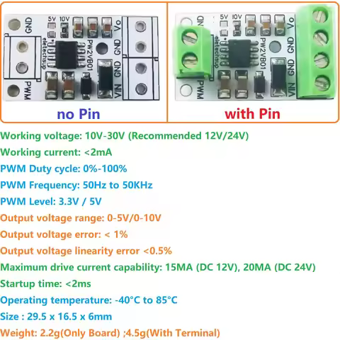 PWM to DAC Converter Input Pulse Signal Output 0-5V/0-10V Voltage Analog for Arduino UNO MEGA2560 PL