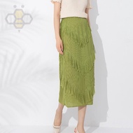 ♂ Aiden001 Average Size V-Shaped Three-Layer Tassel Skirt Womens Retro Solid Color Mid-Length Pleate