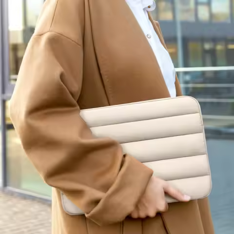 Puffy Laptop Sleeve 13-14 Inch Laptop Sleeve Beige Cute Carrying Case Laptop Sleeve Laptop Cover for