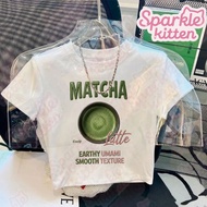 Kitten Versatile Crew Neck Short-sleeve Crop Top for Girls with Trendy Pattern Prints Y913