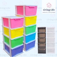 Living Life KY5008 4/5 Tier Storage Cupboard Drawer Rack Plastik Laci Almari Baju Transparent Plastic Cabinet Clothes
