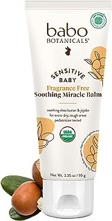 Babo Botanicals Sensitive Baby Fragrance-Free Soothing Miracle Balm - Organic All-Purpose Protective Salve with Sunflower Oil, Olive Oil &amp; Shea Butter - USDA Certified - 3.35 oz.