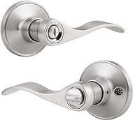 Knobonly 2 Pack Privacy Door Lever Handle Satin Nickel Finish Lockset Drop Keyless Door Handleset Reversible Right Or Left Handed for Bedroom Bathroom