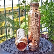 900 ML / 30 oz – Set of 2 - Traveller's 100% Pure Copper Water Bottle or Thermos Flask Ayurveda Health Benefits - Designer Water Bottles Joint Free, Handmade Christmas Gift