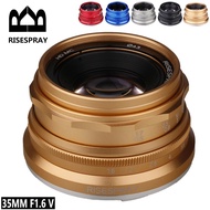 Risespray 35mm F1.6 V Aps-C Prime Lens For E A6600 6500 Fuji Xf Eos-M M50 Panasonic/olympus Micro 4/3 Gold