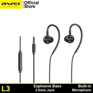 Awei L3 Earbuds Mini Earphones Bass Stereo 3.5mm Plug Hanging Earphone Earhook With Wire Control Excellent Sound Quality