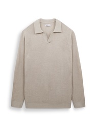 AIIZ (เอ ทู แซด) - AIIZ เสื้อโปโลผู้ชายคอวีแขนยาวผ้าทอริบ AIIZ Men’s Ribbed Knit Open Collar Polo Sh