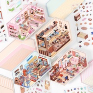 Mr. Paper 3pcs/bag 2.5D landscape stickers Korean cute coffee dessert shop simulation business scene