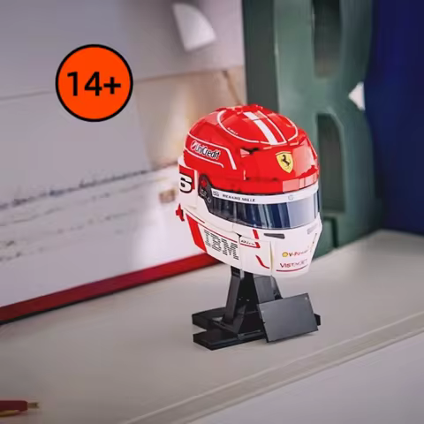 F1 Star Charles Leclerc Helmet Construction Blocks Realistic Racing Helmet DIY Assemble Model Deskto