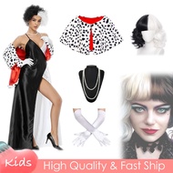 Cruella De Vil Cosplay Costume For Women Sexy Black White Halter Dress With Shawl Party Outfits Hall