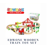 Edwone Track Train Toy 70Pcs 80Pcs Wooden Train Set with Battery Locomotive Train Track Toy