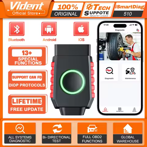 VIDENT ISmartDiag510 OBD2 Scanner Bidirectional Scan Tool with 13 Resets CAN FD for GM All System Di