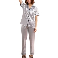Women's Pajama Pants Solid V-Neck Long Sleeved Pajama Home Set Silk, S-XL