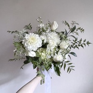 【鮮花】白綠色大理花玫瑰自然風美式鮮花捧花