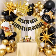 107pcs Black Gold Birthday Party Decorations with Happy Birthday Banner Foil Balloons for 16th 18th 