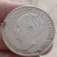 Uang Kuno Koin Perak Belanda 2,5 Gulden Wilhelmina 1930 kondisi detai
