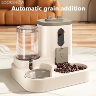 LOOKSHOW 2-in-1 Automatic Cat Feeder and Water Fountain Smart Gravity Feeder Bowl Easy to Clean Home