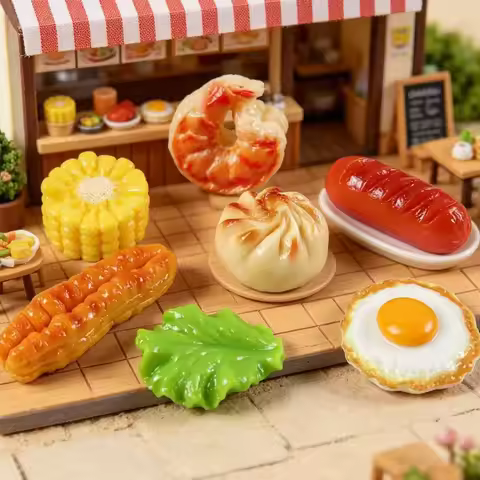 7PCS Chinese Breakfast Simulation Play Food Set Hong Kong Dim Sum Bun Youtiao Corn Egg Sausage Minia