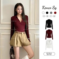 (ON SALE) Bodycon Long Sleeve Polo Collar Soft Cotton Shirt KENCO A2759