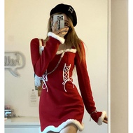 DREAM SEVEN77 White Dress Women Autumn Winter Square Neck Long Sleeve Atmosphere Christmas Dress