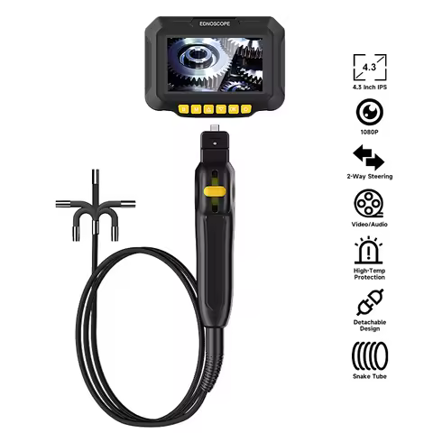 2-Way 360° Steering Endoscope Detachable Design 8MM 6.2MM Articulating Borescope 1080P 4.3'' IPS Scr
