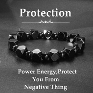 Symbol Protecting 8mm Heamite Beaded Stone Bracelets Handmade Bangle Unisex Jewelry