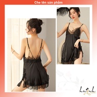 Váy ngủ lụa hai dây phối ren cao cấp - N77