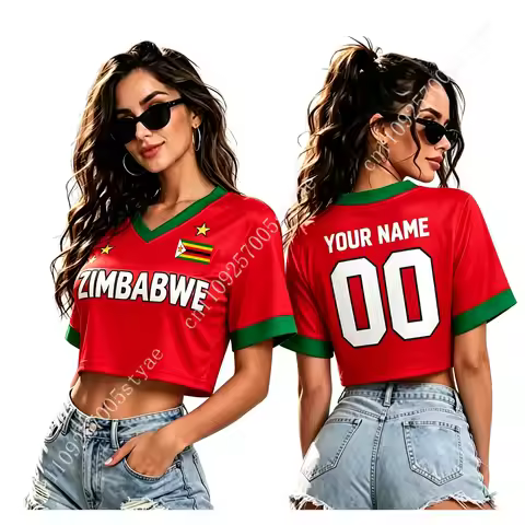 Zimbabwe Personalized Soccer Crop Top 2026 Custom Team Jersey Women Fan Apparel National Flag Pride 