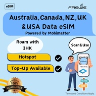 3HK Australia/Canada/New Zealand/UK/USA eSIM Data Roaming | Topup Available | QR Code via Email-Powe