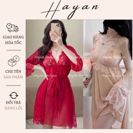 HT801 sexy nightgown and robe Set with see-through lace and flared v1 for a sexy figure HT801