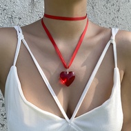 Gothic Shiny Heart loket kalung Sexy Smooth Ribbon tali kalung untuk wanita fesyen barang kemas parti Coaplay laras